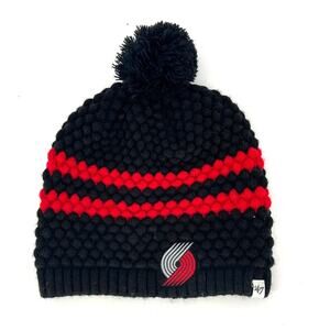 47 Brand Portland Trail Blazers Knit Pom Beanie Black Red NBA Hat